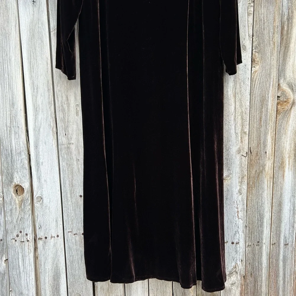 Eileen Fisher Stretch Velvet Maxi Dress Bateau Neck Brown L - Picture 7 of 15